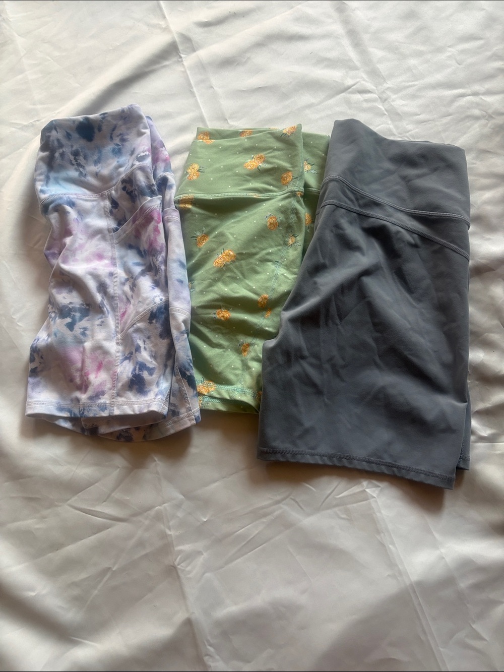 WeWoreWhat Women's Athletic Shorts - Tie-Dye Lavender, Green Pineapple, Charcoal
